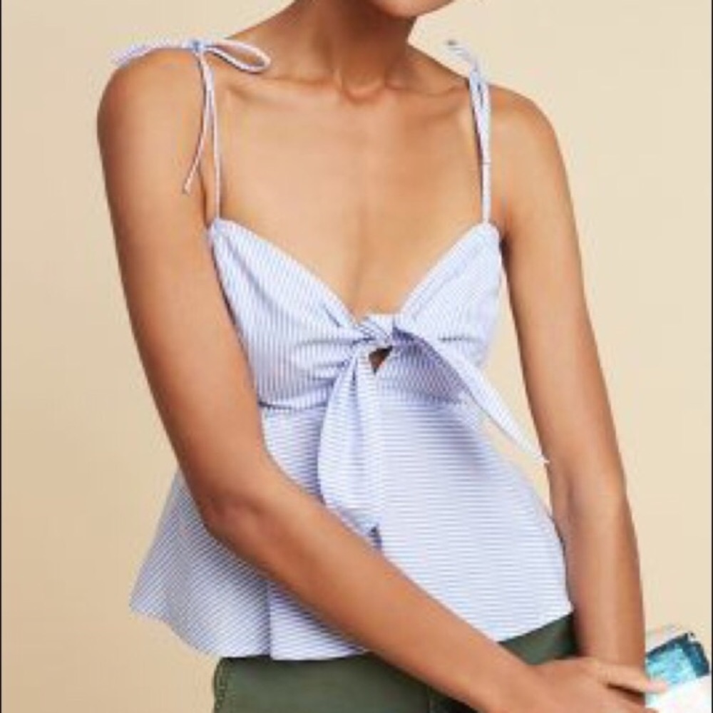 Anthropologie Maeve bow shoulder tie blue/white stripe baby doll top 🫶🏼